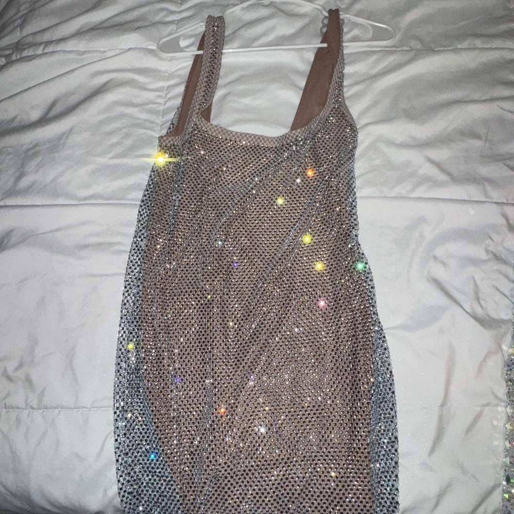 Sparkling Silver Mesh Mini Dress